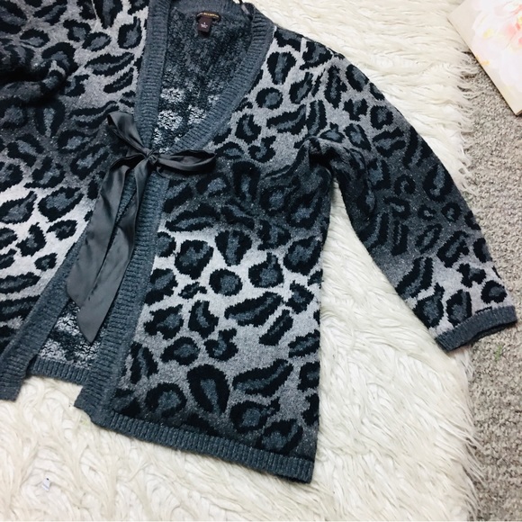 Dana Bachman Knitted Ombré Animal Print Cardigan Open Tie Front Size Large - Picture 4 of 13